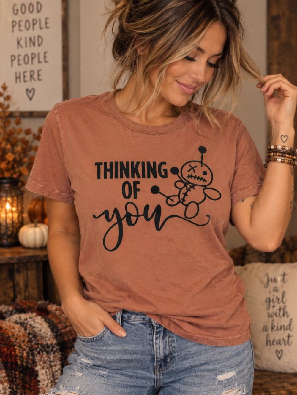 Bella Canvas Thinking of You Voodoo Doll Graphic Tee Small Rust